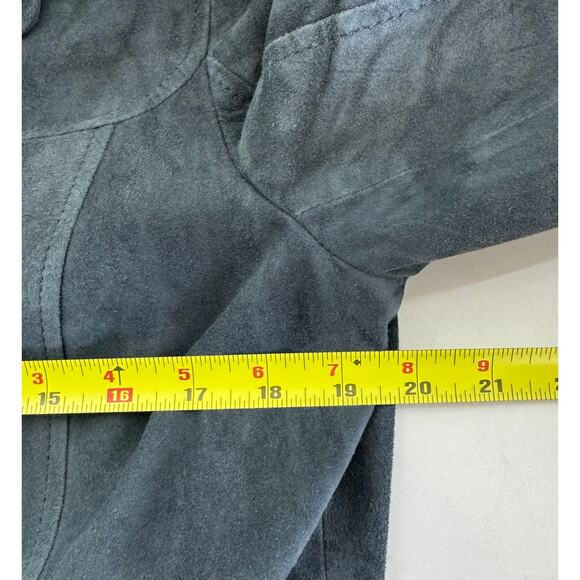 Tory Burch Leather/Suede Jacket Gray Blue Leather Button Up Jacket Size 14 r1 - Picture 9 of 10